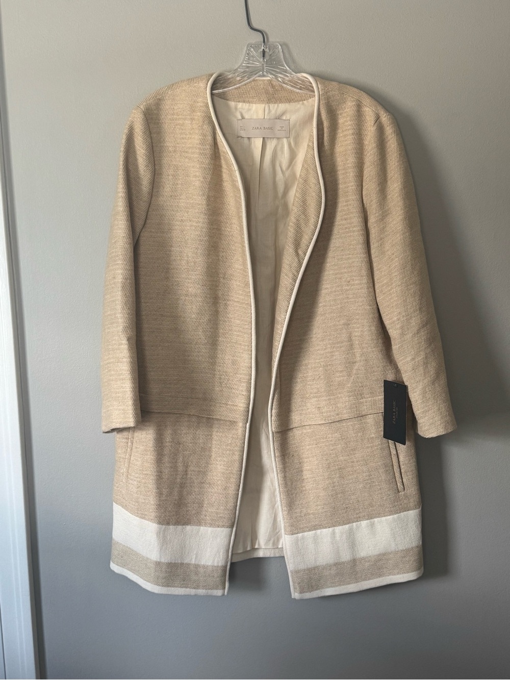 Zara Womens Cotton Linen Beige Jacket Open Front Large